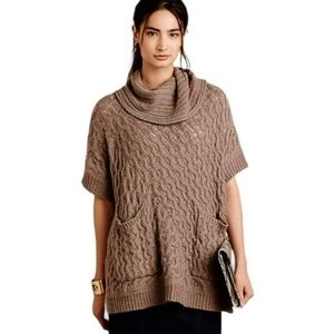 Anthropologie Angel of the North Cable Knit Cowl Neck Poncho Sweater | Size M L